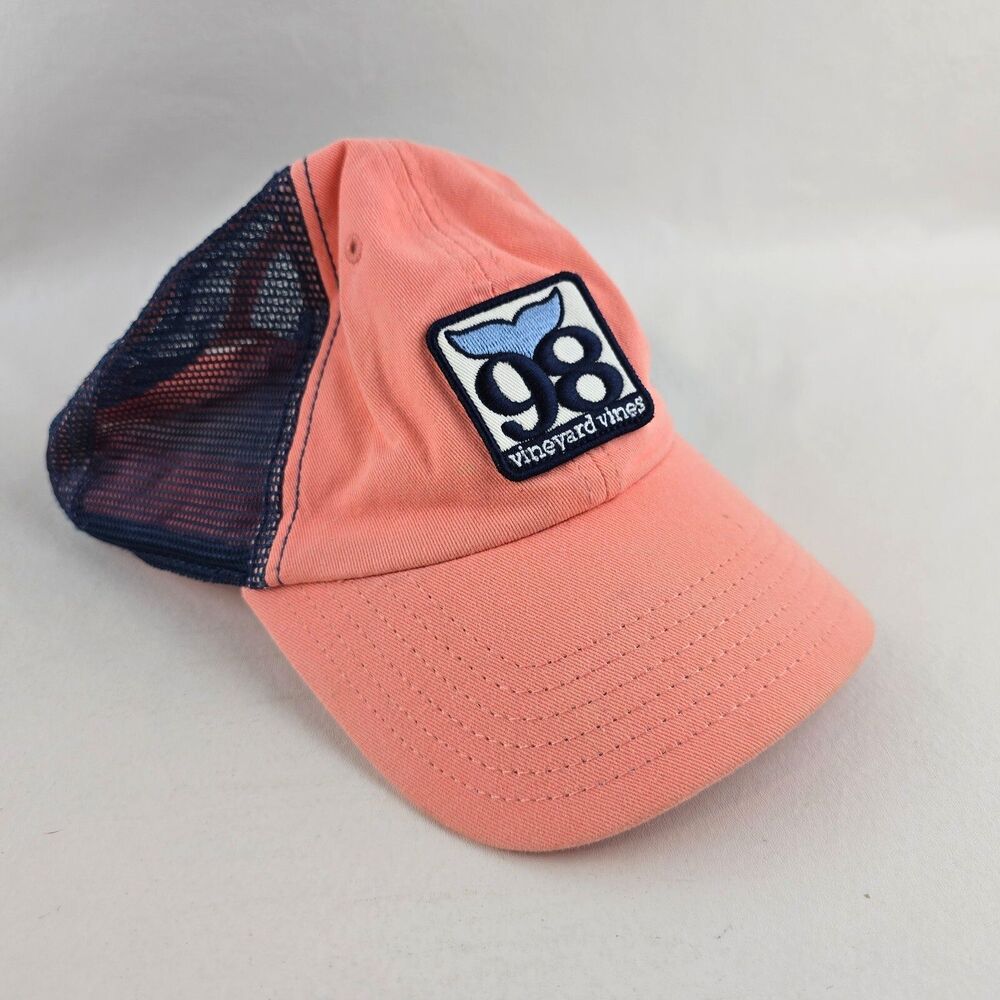 Vineyard Vines Hat Mens Trucker Blue Coral Whale 98 Tail Logo Patch Snapback